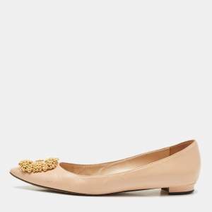 Manolo Blahnik Peach Leather Hangisi Ballet Flats Size 39.5