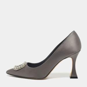 Pre Owned Manolo Blahnik Grey Satin Fabeta Pumps Size 39