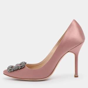 Pre Owned Manolo Blahnik Pink Satin Hangisi Pumps Size 37