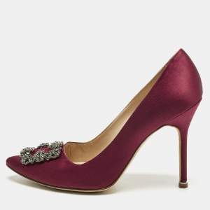 Pre Owned Manolo Blahnik Burgundy Satin Hangisi Pumps Size 40