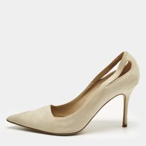 Pre Owned Manolo Blahnik Grey Suede Pointed Toe Pumps Size 38