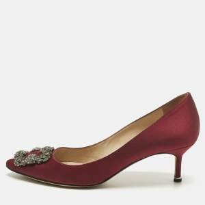 Pre Owned Manolo Blahnik Burgundy Satin Hangisi Pumps Size 40