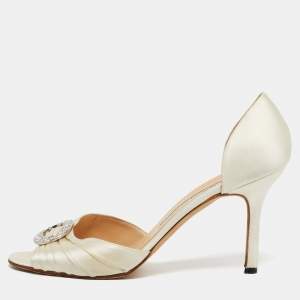 مملوكة مسبقًا Manolo Blahnik Cream Satin Sedaraby D'orsay Pumps Size 39.5