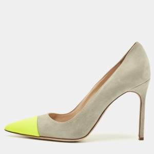 مملوكة مسبقًا Manolo Blahnik Bipunta Size 40 Grey Leather and Suede Pumps