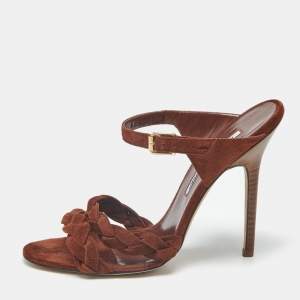 مملوكة مسبقًا Manolo Blahnik Athan Size 38.5 Brown Suede Slide Sandals