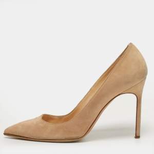 Pre Owned Manolo Blahnik BB Size 39 Beige Suede Pumps