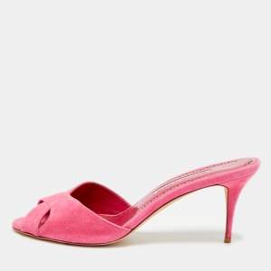 Pre Owned Manolo Blahnik Size 39 Pink Suede Slide Sandals