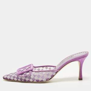 Pre Owned Manolo Blahnik Maysale Size 40 Purple Mesh Satin Mules