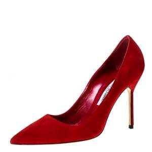 Pre Owned Manolo Blahnik Red Suede BB 70 Pointed Toe Pumps Size 37