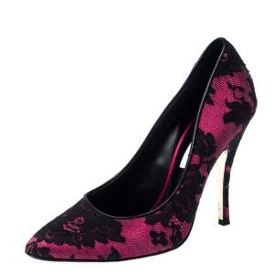 Pre Owned Moschino Black/Pink Lace and Satin Pumps Size 39