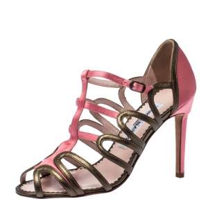 Manolo Blahnik Satin And Leather Cut Out Strappy Sandals Size 36