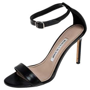Manolo Blahnik Black Leather Chaos Ankle Strap Sandals Size 36