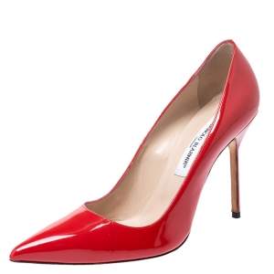 Pre Owned Manolo Blahnik Red Patent Leather BB Pointed Toe Pumps Size 41