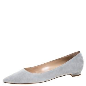 Pre Owned Manolo Blahnik Grey Suede Pointed Toe Flats Size 38