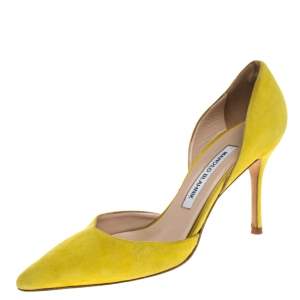 Pre Owned Manolo Blahnik Yellow Suede Tayler D'orsay Pointed Toe Pumps Size 37