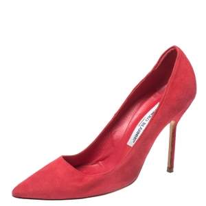 Pre Owned Manolo Blahnik Red Suede BB Pointed Toe Pumps Size 36