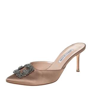 Manolo Blahnik Beige Satin Hangisi Pointed Toe Mules Size 40