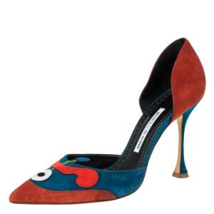 Pre Owned Manolo Blahnik Multicolor Suede Sepulcrus D'orsay Pointed Toe Pumps Size 39.5