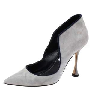 Pre Owned Manolo Blahnik Grey Suede Espedal Collar Pointed Toe Pumps Size 38