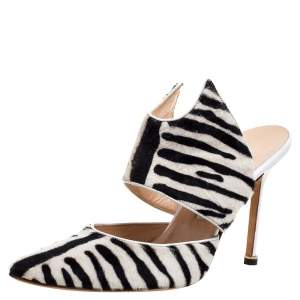 Manolo Blahnik Monochrome Zebra Print Pony Hair Pointed Toe Mules Size 39.5