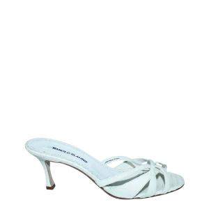 Manolo Blahnik White Leather Kitten heel Mules Size 35