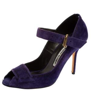 Pre Owned Manolo Blahnik Purple Suede Leather Open Toe Pumps Size 40.5