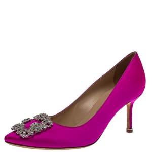Pre Owned Manolo Blahnik Pink Satin Hangisi Pointed Toe Pumps Size 37.5