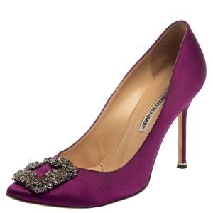 Pre Owned Manolo Blahnik Purple Satin Hangisi  Pumps Size 39.5