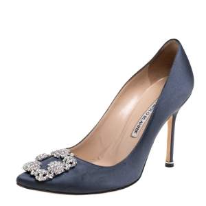 Pre Owned Manolo Blahnik Grey Satin Hangisi Pumps Size 38
