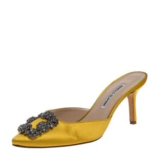 Manolo Blahnik Yellow Satin Hangisi Sandals Size 38
