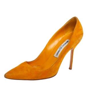 Pre Owned Manolo Blahnik Yellow Suede BB Pointed Toe Pumps Size 36