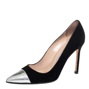 Pre Owned Manolo Blahnik Black Leather, Suede Bipunta  Pumps Size 36.5