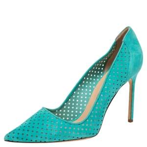 Pre Owned Manolo Blahnik Blue Perforated Suede BB Pointed Toe Pumps Size 42