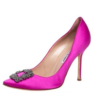 Pre Owned Manolo Blahnik Magenta Satin Hangisi Pumps Size 40