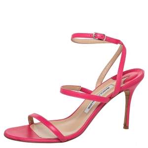 Manolo Blahnik Pink Leather Didin Ankle Strap Sandals Size 39.5