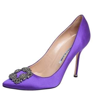 Pre Owned Manolo Blahnik Purple Satin Hangisi Pumps Size 39