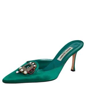 Pre Owned Manolo Blahnik Green Eufrasia Mule Sandals Size 42