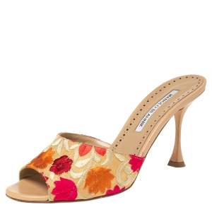 Pre Owned Manolo Blahnik Multicolor Lurex Fabric Sandals Size 37.5
