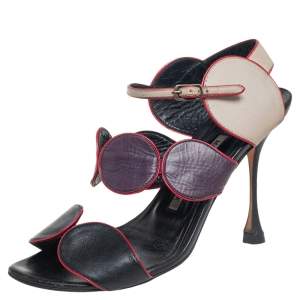Pre Owned Manolo Blahnik Multicolor Leather Court Out  Ankle Strap Sandals Size 36.5