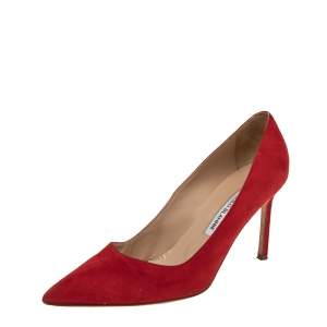 Pre Owned Manolo Blahnik Red Suede BB Pointed Toe Pumps Size 37