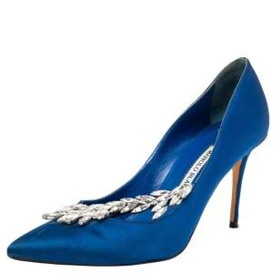 Pre Owned Manolo Blahnik  Blue Satin Nadira Pumps Size 37