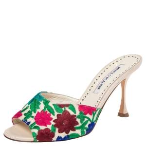 Pre Owned Manolo Blahnik Multicolor Lurex Fabric Sandals Size 37
