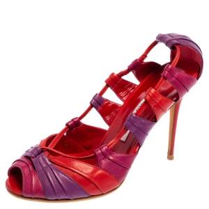 Pre Owned Manolo Blahnik Tricolor Leather Natuk Pumps Size 39.5