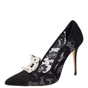 Pre Owned Manolo Blahnik Black Lace Borlak Pumps Size 39.5
