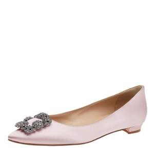 Pre Owned Manolo Blahnik Pink Satin Hangisi Flats Size 39