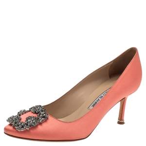 Pre Owned Manolo Blahnik Pink  Satin Hangisi Pumps Size 35.5
