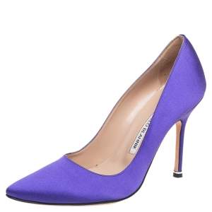 Pre Owned Manolo Blahnik Purple Satin BB Pointed Toe Pumps Size 37
