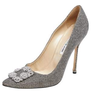 Pre Owned Manolo Blahnik Gold/Silver Lurex Hangisi Pointed-Toe Pumps Size 40