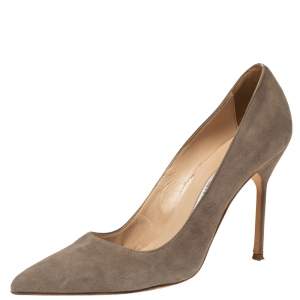 Pre Owned Manolo Blahnik Grey Suede BB Pumps Size 38 