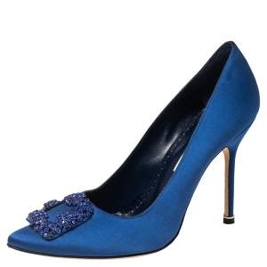Pre Owned Manolo Blahnik Royal Blue Satin Hangisi Decade Pumps Size 39